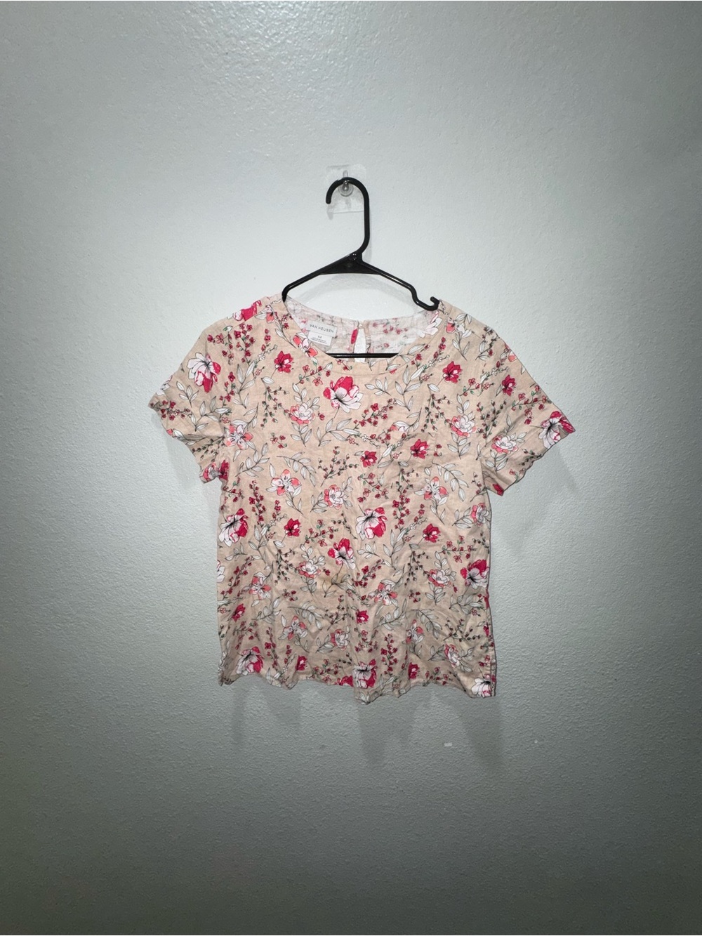 Van Heusen Peach Floral Short Sleeve Blouse with Pink Accents